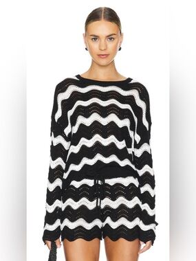 Beach Riot Black White Tides Knit Matching Set M Top L Shorts Resort Lounge